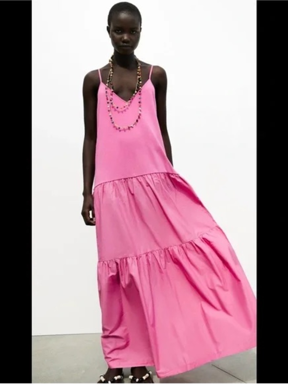 ZARA Pink Flowy Tiered Maxi Dress Small Summer Boho